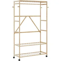 vidaXL Kleiderständer mit Ablagen und Rollen 110x40x180 cm braun