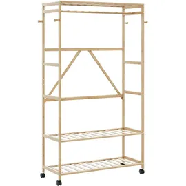 vidaXL Kleiderständer mit Ablagen und Rollen 110x40x180 cm braun
