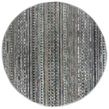 KADIMA DESIGN Strapazierfähiger Geometrischer Wohnzimmer-Teppich in Naturfarben - `Perran` Serie. Farbe: Blau, Textil, Gestreift, Rund, 160x160 cm, | Kadima Design Teppich,