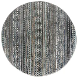 KADIMA DESIGN Strapazierfähiger Geometrischer Wohnzimmer-Teppich in Naturfarben - `Perran` Serie. Farbe: Blau, Textil, Gestreift, Rund, 160x160 cm, | Kadima Design Teppich,