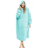 ililmmoe Sherpa tragbare Decke, Übergröße, Kapuzenpullover, Sweatshirt, TV-Decke mit Langen Ärmeln und Tasche, Einheitsgröße, Lakeblue - Einheitsgröße