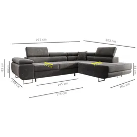 m-punkt Eckcouch Cord 2-Sitzer Grau