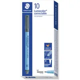 Staedtler Lumocolor 305 M-3 correctable Folienstift M-Spitze, circa 1.0 mm, 10 Stück im Kartonetui, blau