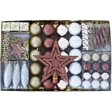 Heitmann Deco Weihnachtsbaum-Schmuck - Gold/braun/Perlmutt / 60-teilig / Set inkl. Baumspitze, Kugeln, Perlkette, Girlande und Sterne - Kunststoff