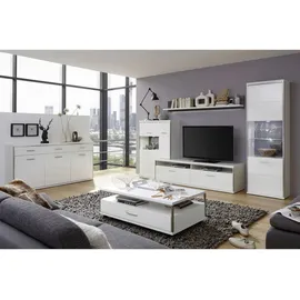 MCA Furniture Livetastic Wohnwand Accra, Grau, Silber, Weiß, Metall, 5 Fächer, 2 Schubladen, 319x201x52 cm, Made in EU, Wohnzimmer, Wohnwände, Wohnwand-Sets