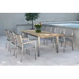 Stern Polaris Garten-Essgruppe, silbergrau, Edelstahl/Textil, 162/220 x 90 cm, 6 Pers., Teakholz