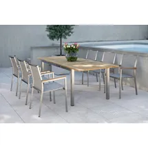 Stern Polaris Garten-Essgruppe, silbergrau, Edelstahl/Textil, 162/220 x 90 cm, 6 Pers., Teakholz