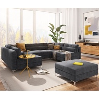 DeLife Wohnlandschaft Elio 300x185 cm Mikrofaser Graphite mit Hocker - Grau