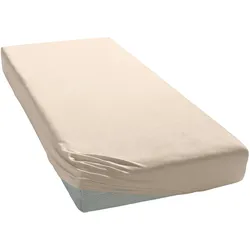 Spannbettlaken ELEGANTE "Uni Zwirn-Jersey", beige (sand), B:90-100cm L:200-220cm, Mako-Jersey, Obermaterial: 97% Baumwolle, 3% Elasthan, Laken, aus hochwertigem Garn