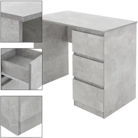 ML-Design Schreibtisch mit 3 Schubladen, 90x76x50 cm, Grau Beton-Optik viel Stauraum, modern, Arbeitstisch