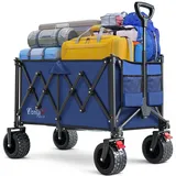 COMLAX FIELD Bollerwagen Faltbar 200L 200KG, Faltbarer Bollerwagen mit Breiten Rädern, Strandwagen Klappbar mit Bremsen, Handwagen Blau