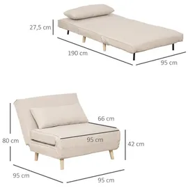 Homcom Schlafsofa Sofabett Klappsofa verstellbar Rückenlehne nordisch skandinavisch 25D Schaumstoff Leinenimitat Cremeweiß 94 x 80 cm