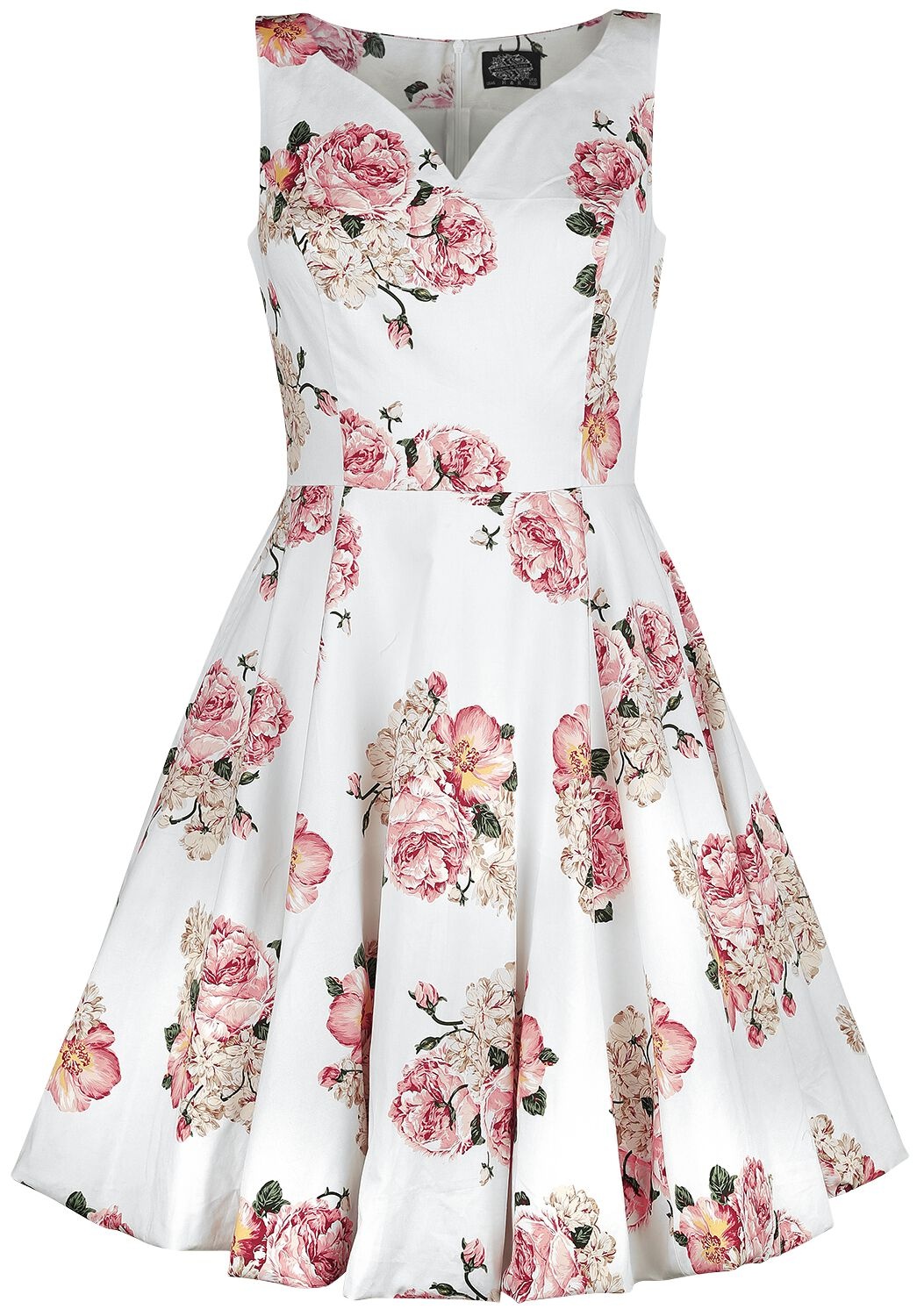 H&R London - Rockabilly Kleid knielang - Taraneh Swing Dress - XS bis 6XL - für Damen - Größe XS - weiß/rosa - XS