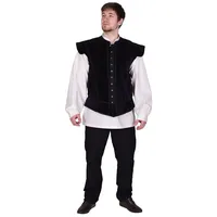 Battle Merchant Wikinger-Kostüm Samt Doublet Victor mit Metallknöpfen, schwarz S schwarz S | S