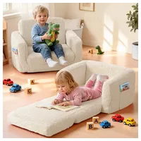 Insma Kindersofa Klappbar 2 in 1 Schlafsofa, Kindersessel Loungesessel mit Seitentasche und Griff beige