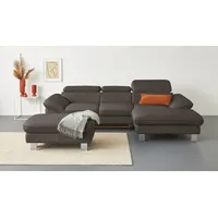 Ecksofa COTTA "Driver L-Form", braun (cacao), B:268cm H:73cm T:169cm, LEDER BEEFY (ein abgedecktes Spalt-Rindsleder) im Sitz und Rücken (Korpus in Kunstleder);Luxus-Kunstleder;Kunstleder SOFTLUX;Leder Pampas (echtes Rindsleder), Rückseite mit schwarzem Spannstoff bezogen, Sofas, Ecksofa, mit Kopfteilverstellung, wahlweise mit Bettfunktion & Bettkasten