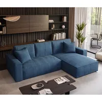 beautysofa Ecksofa Parys L-form Polsterecke mit Cord-Bezug mit Schlaffunktion und Bettkasten 290 cm Sofa l-förmig, Farbe: Marineblau, Poso 05 - Blau