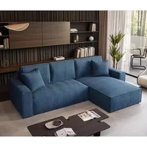 beautysofa Ecksofa Parys L-form Polsterecke mit Cord-Bezug mit Schlaffunktion und Bettkasten 290 cm Sofa l-förmig, Farbe: Marineblau, Poso 05 - Blau