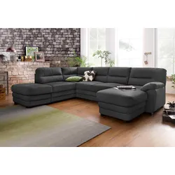 Wohnlandschaft COTTA "Royale U-Form", schwarz, B:316cm H:90cm T:93cm, Luxus-Kunstleder, frei im Raum stellbar, Luxus-Microfaser (100% Polyester), frei im Raum stellbar, NaturLEDER (echtes Rindsleder) in Sitz und Rücken. Die Rückseiten sind mit Spannstoff bezogen, Kunstleder SOFTLUX, frei im Raum stellbar, Sofas, wahlweise mit Bettfunktion