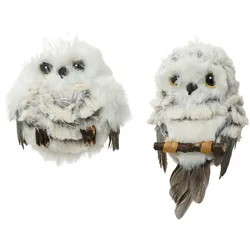1 Eule Dekofigur Kunstfell 8cm zum Aufhängen Weihnachtsfigur Schneeeule Deko Figur Weihnachten Tierfigur Weihnachtsdeko Plüschfigur Weiß Grau