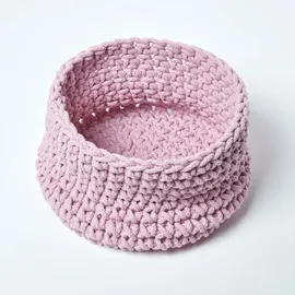 Homescapes Aufbewahrungskorb gestrickt rund 37 x 21 cm rosa