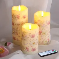 Eywamage Blumen Faser Optik Flammenlose Kerzen mit Fernbedienung, Flackernde Batteriebetriebene LED-Pillarkerzen Satz von 3