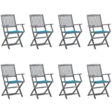 vidaXL Klappbare Gartenstühle 8 Stk. mit Kissen Massivholz Akazie