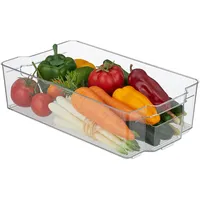 Relaxdays Kühlschrank Organizer, Lebensmittel Aufbewahrung, HBT: 10 x 38 x 21 cm, Kühlschrankbox mit Griff, transparent