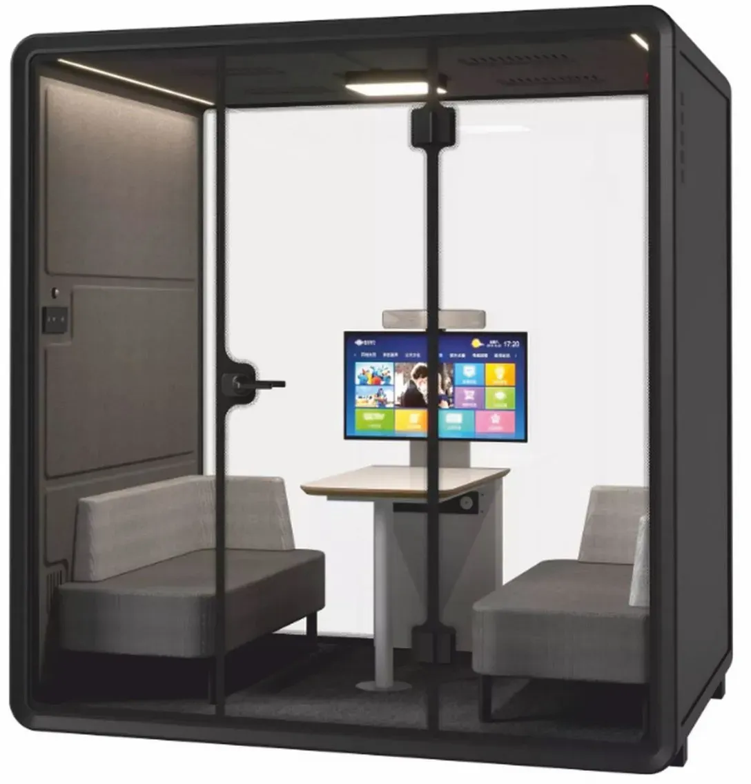 Casa Padrino Luxus Ruhekabine Schwarz / Grau 220 cm - Beleuchtete Akustikkabine / Bürokabine