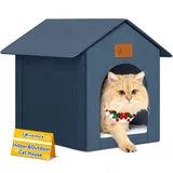 Siedihit Outdoor-Katzenhaus, wilde Katze, wasserdichtes Katzenhaus für Outdoor/Indoor-Katzen, isoliertes Katzenhaus für den Winter mit gemütlichem Kissen, einfache Montage, Marineblau