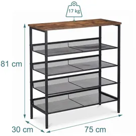 Relaxdays Schuhregal 75 x 81 x 30 cm 5 Ebenen Braun/Schwarz