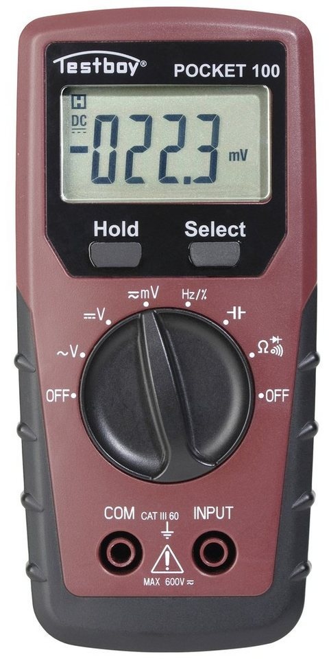 Testboy Spannungsprüfer Testboy TB Pocket 100 Hand-Multimeter digital CAT III 600 V Anzeige, (TB Pocket 100)