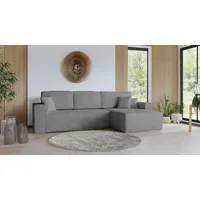 Goldstoff Ecksofa mit Schlaffunktion & Bettkasten - Cordstoff Sofa, Cordstoff Eckcouch, Amalia L-Form Eckcouch, Cordstoff Sofa grau