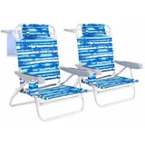 COSTWAY Campingstuhl (2 St), klappbare Strandstühle mit 5 Positionen blau