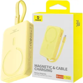 Baseus Magnetic Mini MagSafe 10000 mAh 30 W Powerbank mit integriertem USB-C-Kabel, für USB-C, Gelb