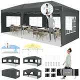 HOTEEL Pavillon 3x6 mit Seitenwnden, Faltpavillon 3x6 Wasserdicht Stabil Winterfest Partyzelt mit Zentralverriegelung, Pop Up Pavillon Gartenpavillon mit Sandsäcke, für Party, Garten, Markt, Grau