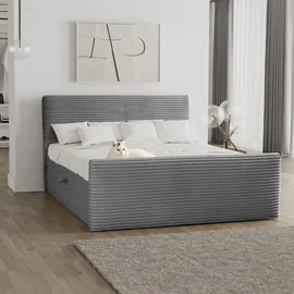kaiser möbel Boxspringbett mit bettkasten und topper TRENTO stoff Plüsch Cord 160x200 cm Dunkelgrau H2-Pocket - Dunkelgrau