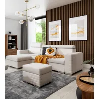 Fun Möbel Ecksofa Schlafsofa inkl. Hocker CANTON Stoff Liverpool Pearl Ottomane Links - Weiß