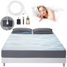 Vevor Erdungsbettlaken, Kingsize, 90% Baumwolle & 10% reine Silberfaser, Erdungsbettmatte, mit Erdungskabel & Tester, für verbesserten Schlaf & Wohlbefinden (Grau, Kingsize – 1981x2030x5 mm)