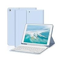ZOYU Hülle mit Tastatur für iPad 9. Generation 2021/iPad 8. Generation 2020/iPad 7. Generation 2019, iPad 10,2 Hülle mit Tastatur, Bluetooth Tastatur Folio mit Stifthalter, QWERTZ Layout, Himmelblau