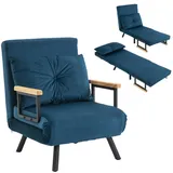 HOMCOM Schlafsessel, 1-Sitzer, 3-in-1-Schlafsessel mit Verstellbarer Rückenlehne, 5 Positionen, Kissen, gepolsterter Sitz, Stoff in Samt-Optik, Schlafsofa für Gäste, Wohnzimmer, Büro, Blau