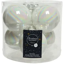 Christmas Decorations Set aus 6 weißen Glaskugeln 8cm glänzend – Elegante Weihnachtsbaumdekoration