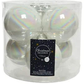 Christmas Decorations Set aus 6 weißen Glaskugeln 8cm glänzend – Elegante Weihnachtsbaumdekoration