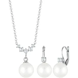 Elli Klassisch Zirkonia Muschelkernperle 925 Silber Schmuck-Set   Damen 