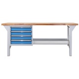 Proregal Werkbank Rhino Plus mit 4 Schubladen | HxBxT 84x150x70cm | Traglast 500kg | Lichtgrau/Lichtblau