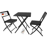 Lemodo Balkon-Set, Rattan-Optik, 1 Tisch + 2 Stühle klappbar Balkongarnitur