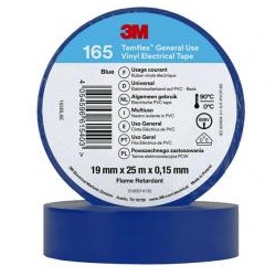 3M Temflex 165 Vinyl Elektro-Isolierband, 19mm breit, 25m lang, blau