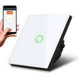 Maclean Brackets Maclean MCE715W Smart WiFi Touch Lichtschalter Kompatibel mit Tuya APP Wandschalter Glas Schalter mit Farbwechsel LED Hintergrundbeleuchtung Einbauschalter 85x85mm (1-Fach Rund, Weiß)