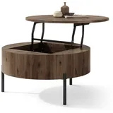 designimpex Couchtisch ZAF-1 rund aufklappbar höhenverstellbar mit Stauraum Wohnzimmer Tisch, Funktionstisch, Wohnzimmertisch, Tisch, Esstisch, Sofatisch, Rollen braun