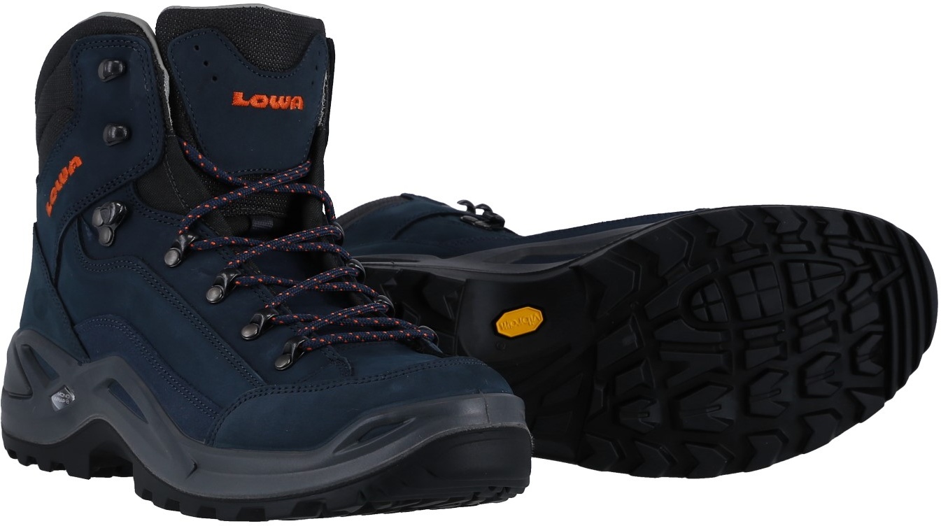 Lowa Wanderschuhe Renegade Mid LL (All-Terrain, gewachstes Nubuk, Lederfutter) dunkelblau/orange Herren